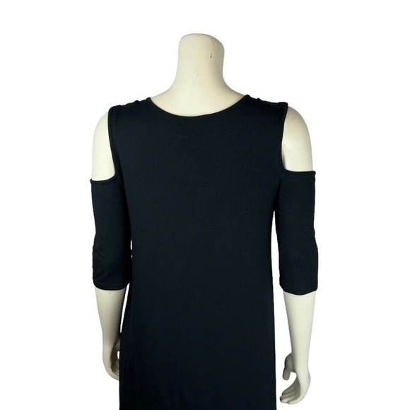 NEW Alquema Cold Open Shoulder Tunic Size 1 US 6 Solid Black Lagenlook Womens - Picture 7 of 12
